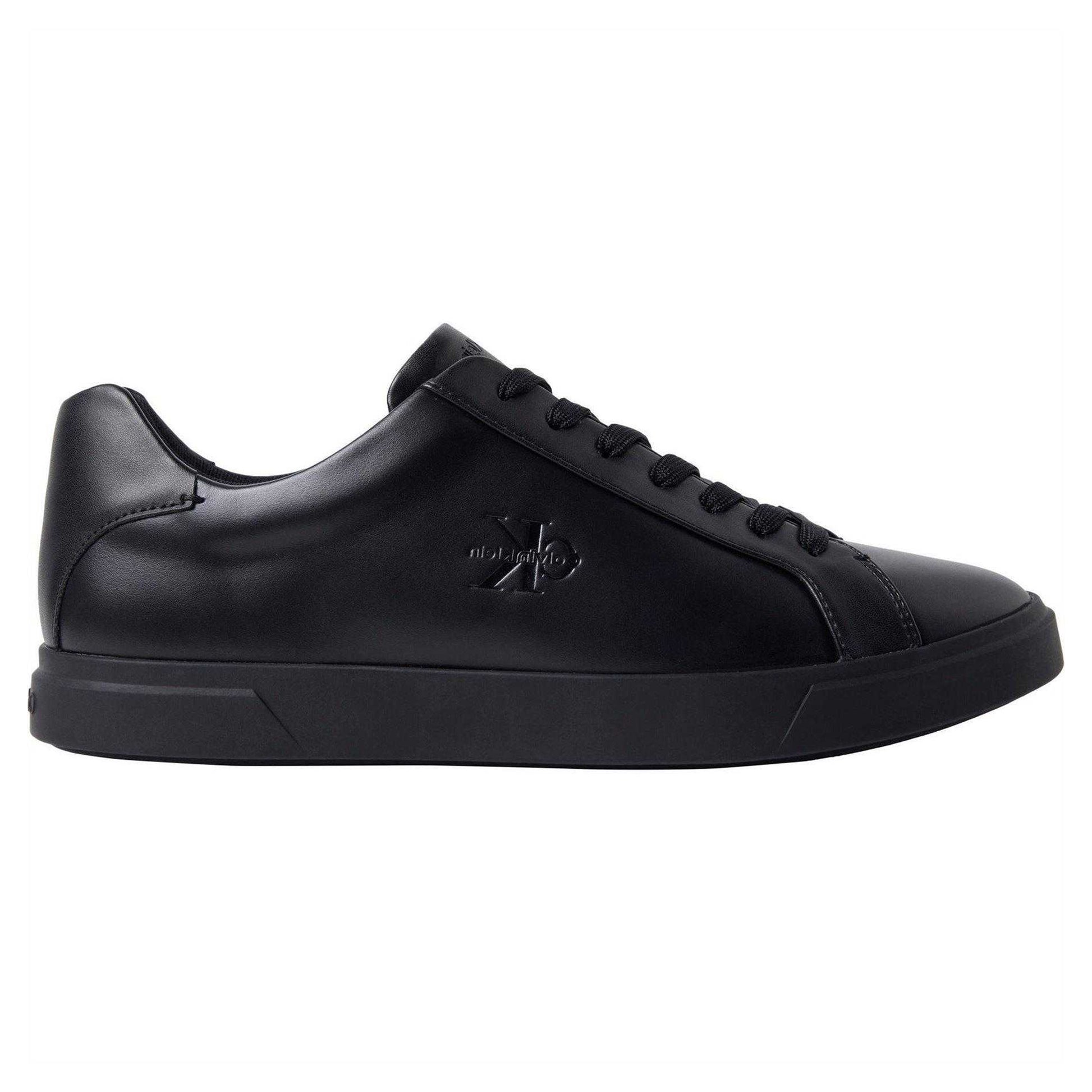 Triple Black - Front - Calvin Klein Mens Leather Trainers