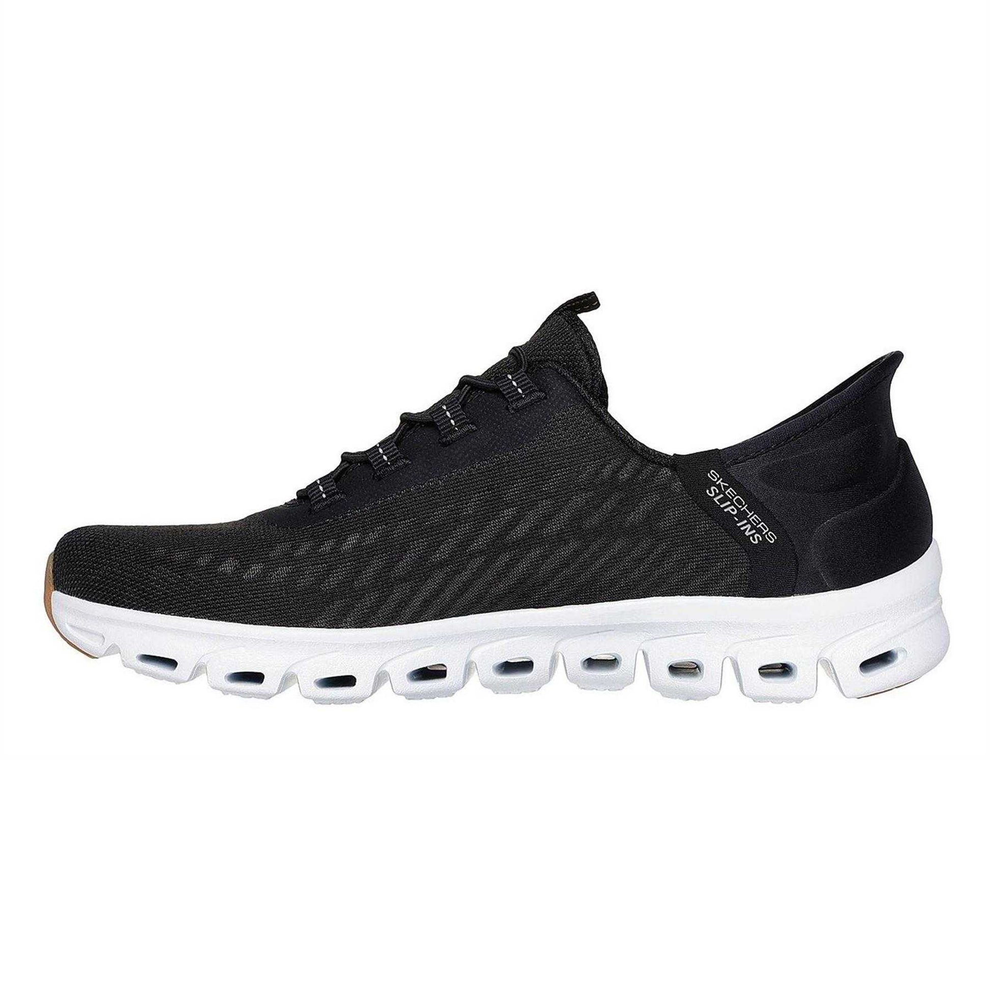 Black-White - Back - Skechers Mens Glide Ribbed Trainers