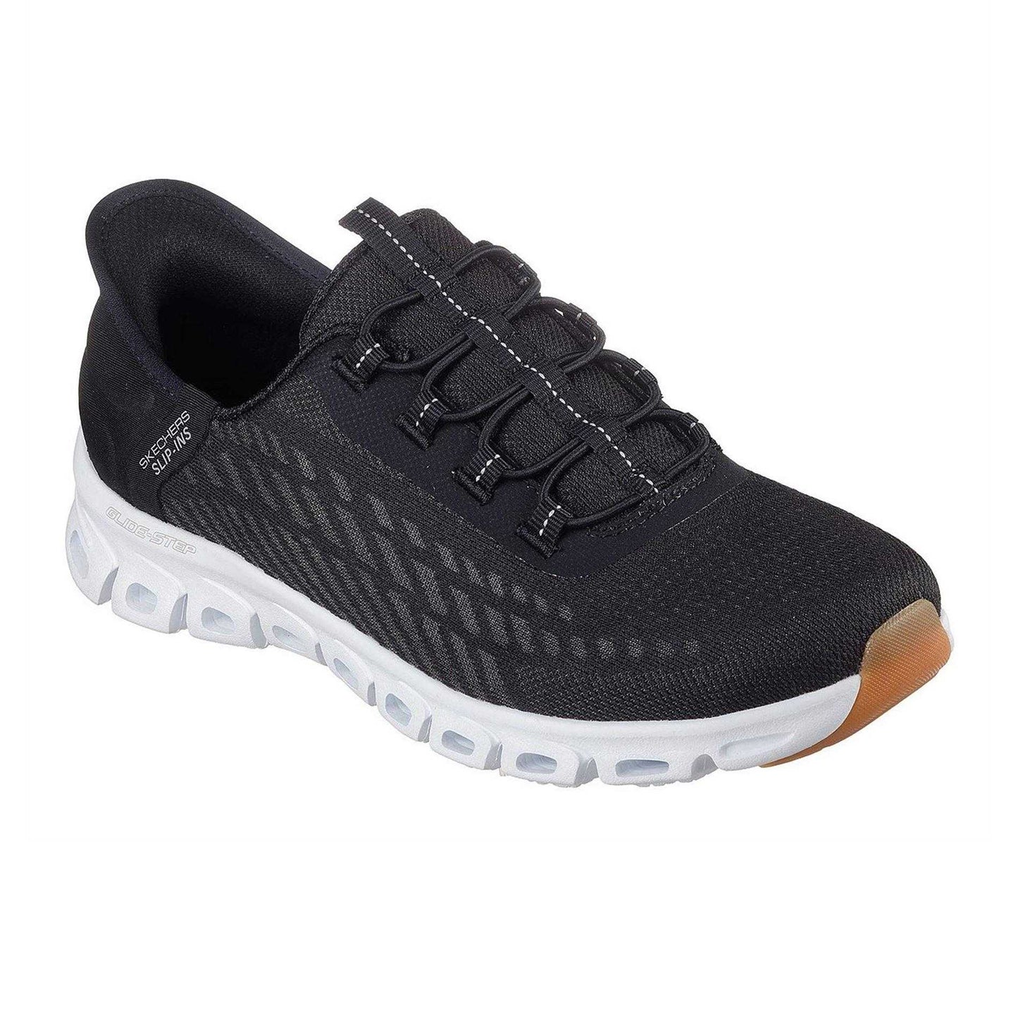 Black-White - Pack Shot - Skechers Mens Glide Ribbed Trainers