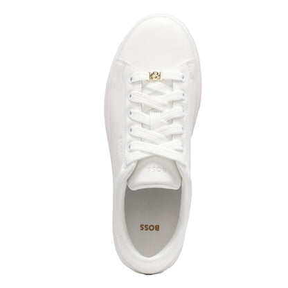 White - Side - Boss Womens-Ladies Kieran Leather Flatform Trainers