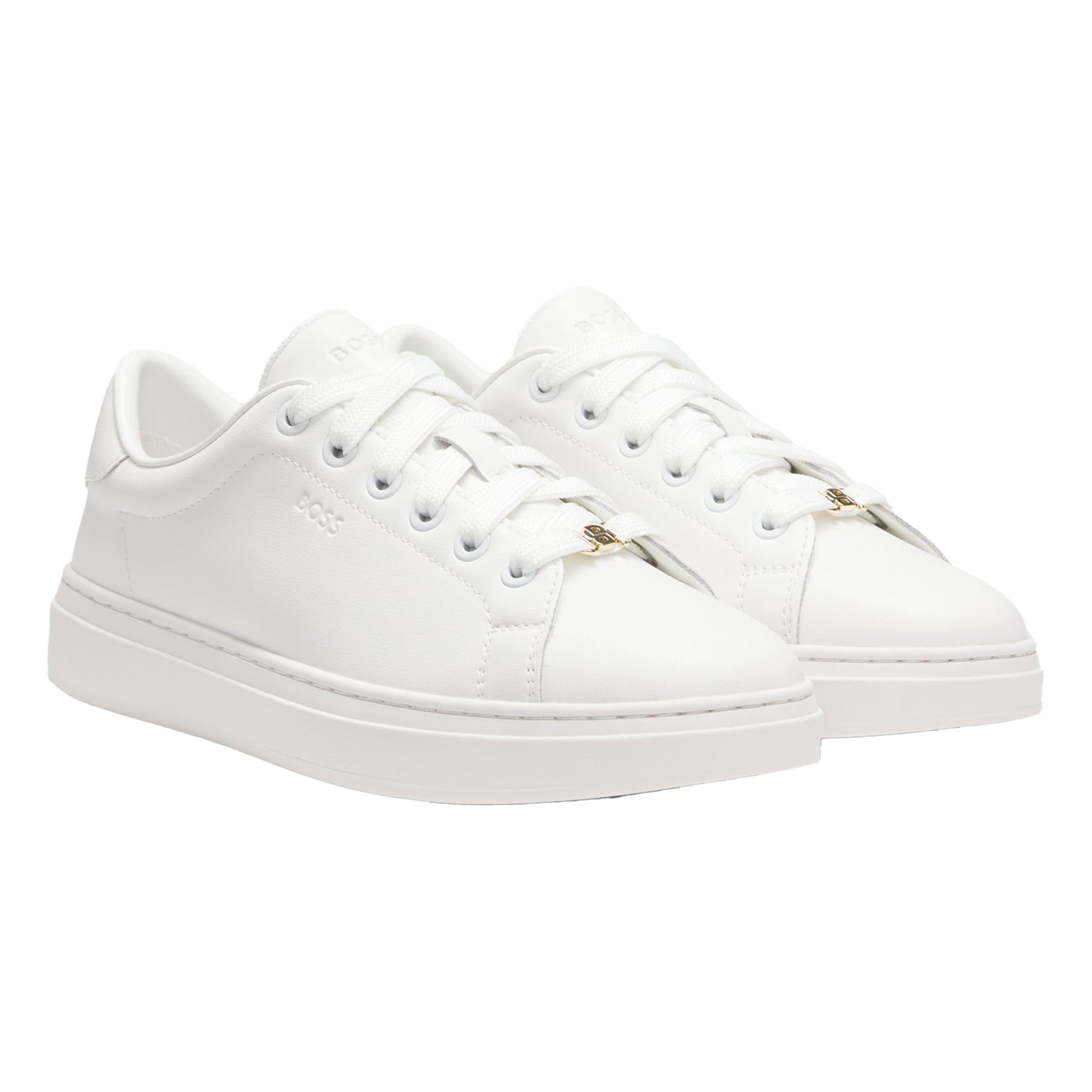 White - Pack Shot - Boss Womens-Ladies Kieran Leather Flatform Trainers