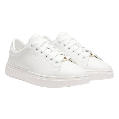 White - Pack Shot - Boss Womens-Ladies Kieran Leather Flatform Trainers