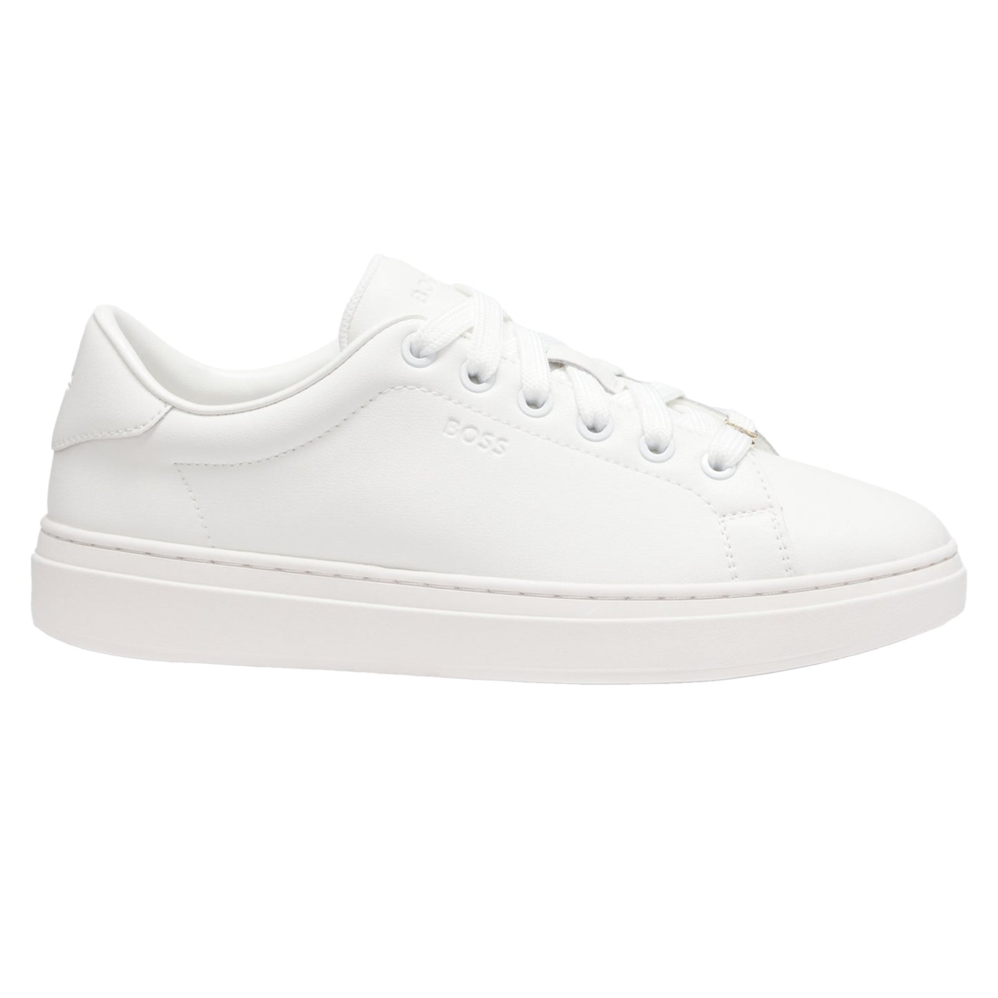White - Front - Boss Womens-Ladies Kieran Leather Flatform Trainers