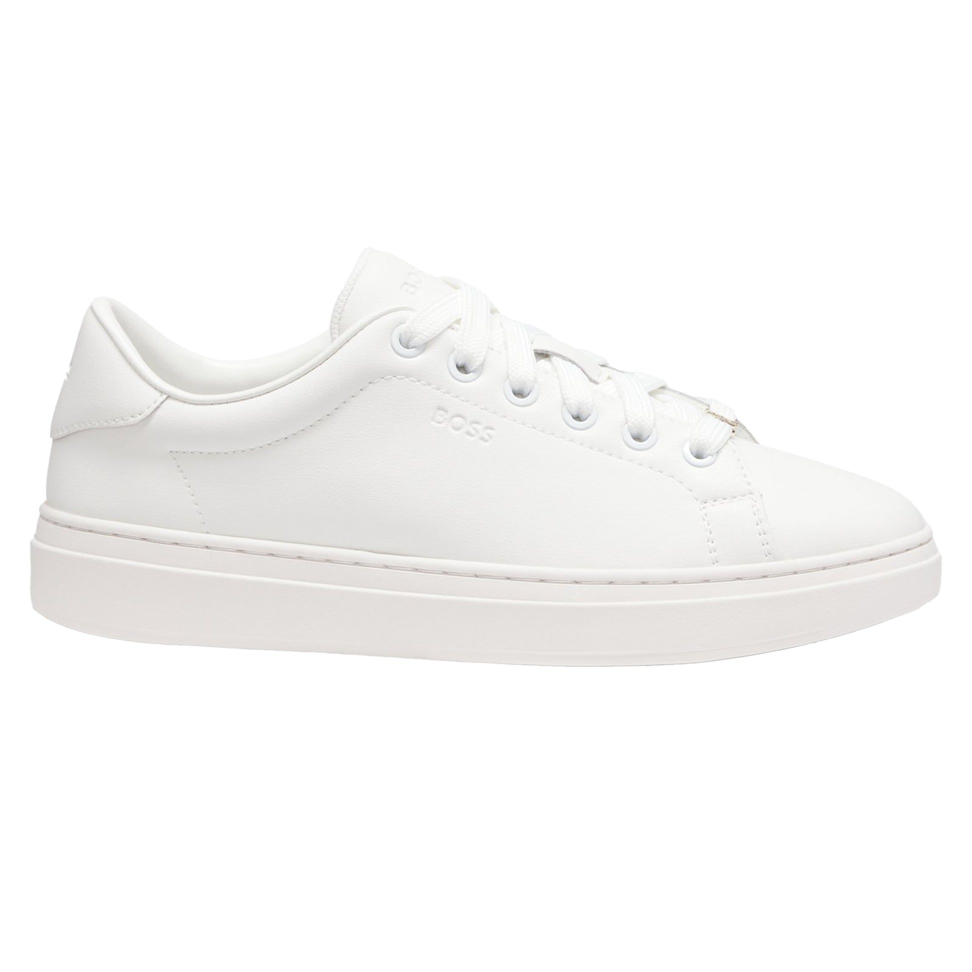 White - Front - Boss Womens-Ladies Kieran Leather Flatform Trainers