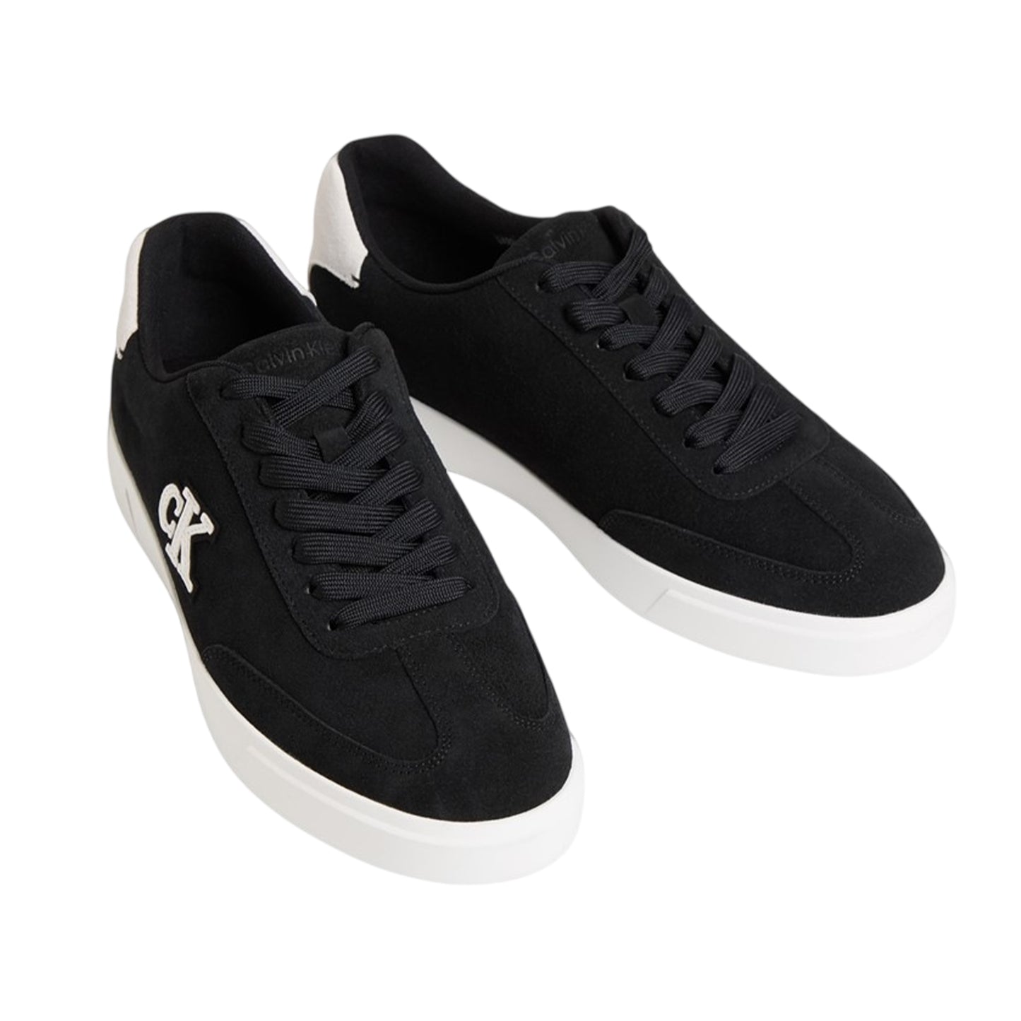 Black-Bright White - Side - Calvin Klein Mens Suede Low Trainers