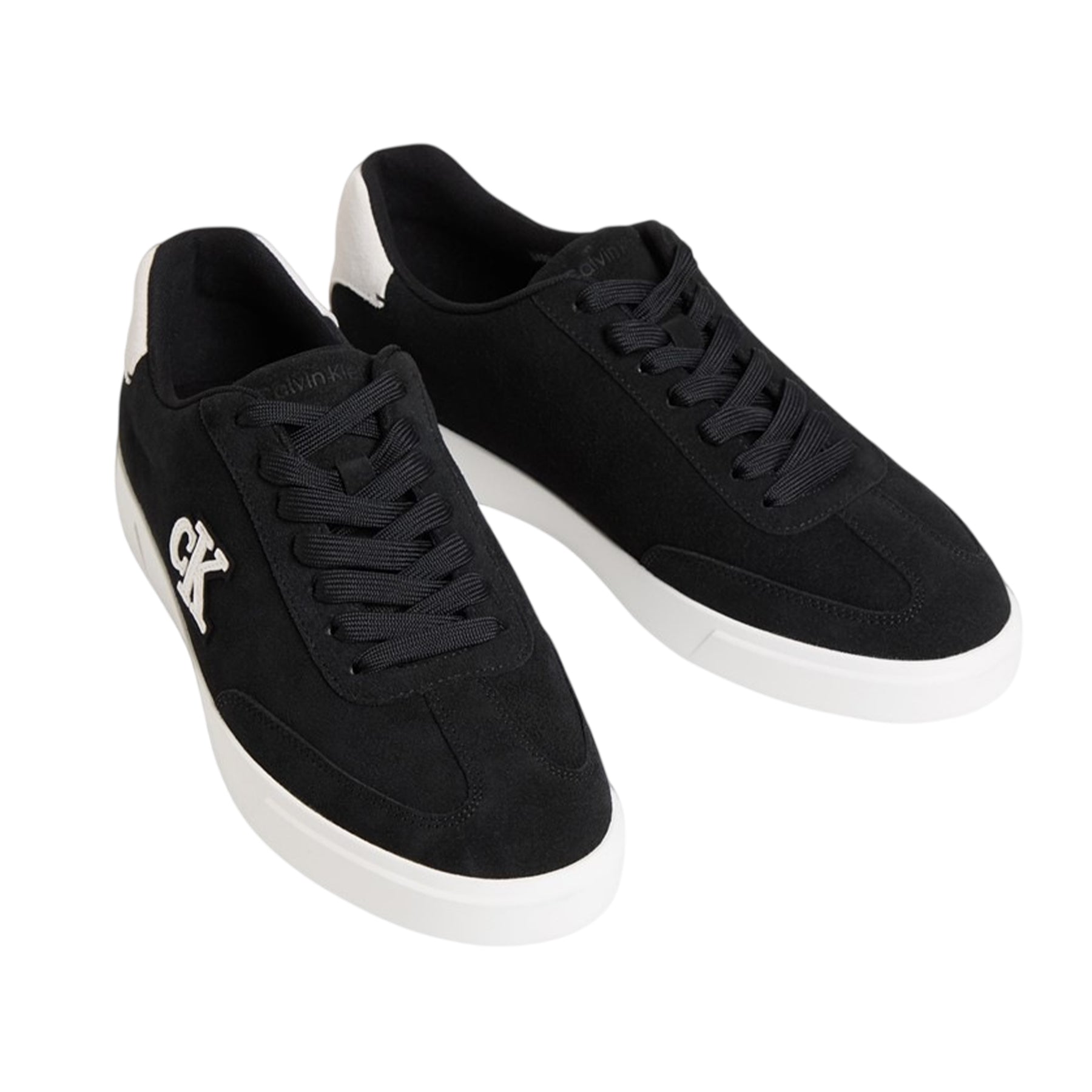 Black-Bright White - Side - Calvin Klein Mens Suede Low Trainers