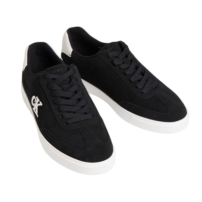 Black-Bright White - Side - Calvin Klein Mens Suede Low Trainers