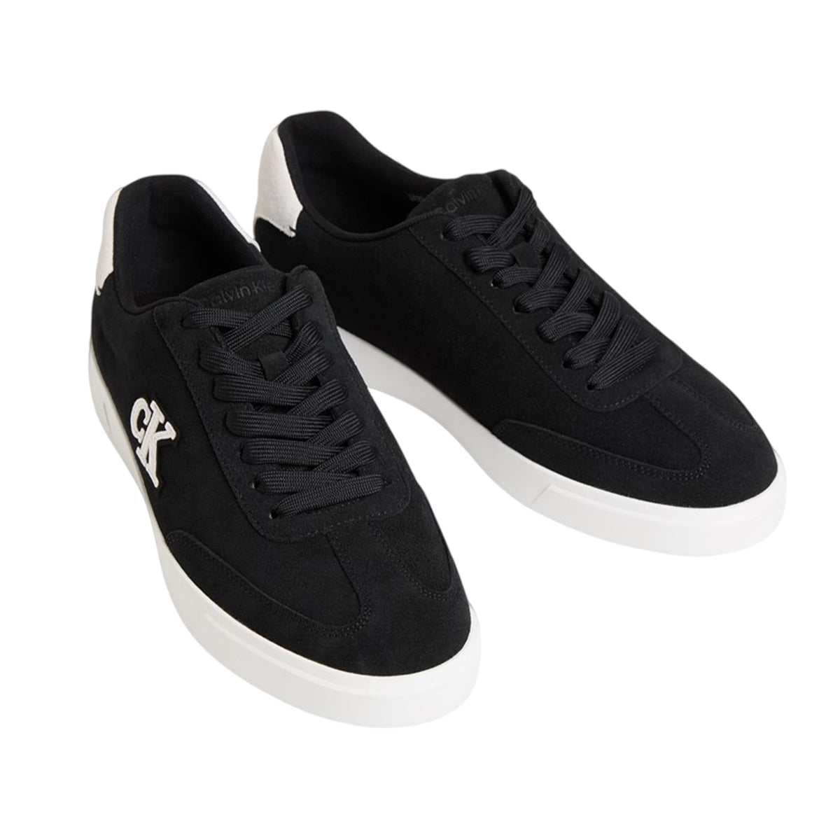 Black-Bright White - Side - Calvin Klein Mens Suede Low Trainers