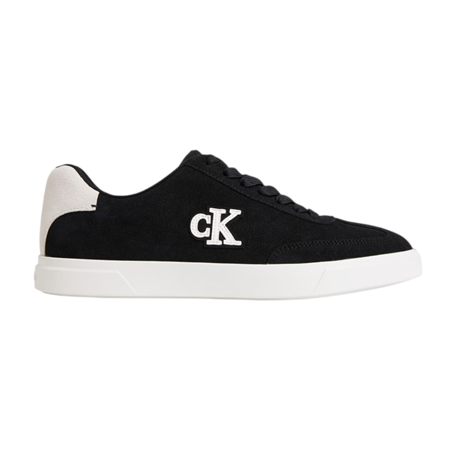 Black-Bright White - Front - Calvin Klein Mens Suede Low Trainers