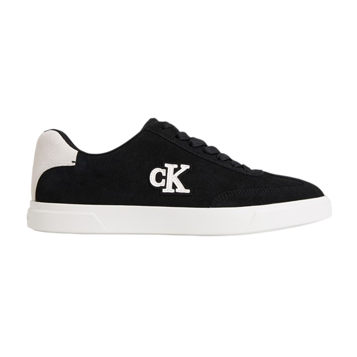 Black-Bright White - Front - Calvin Klein Mens Suede Low Trainers