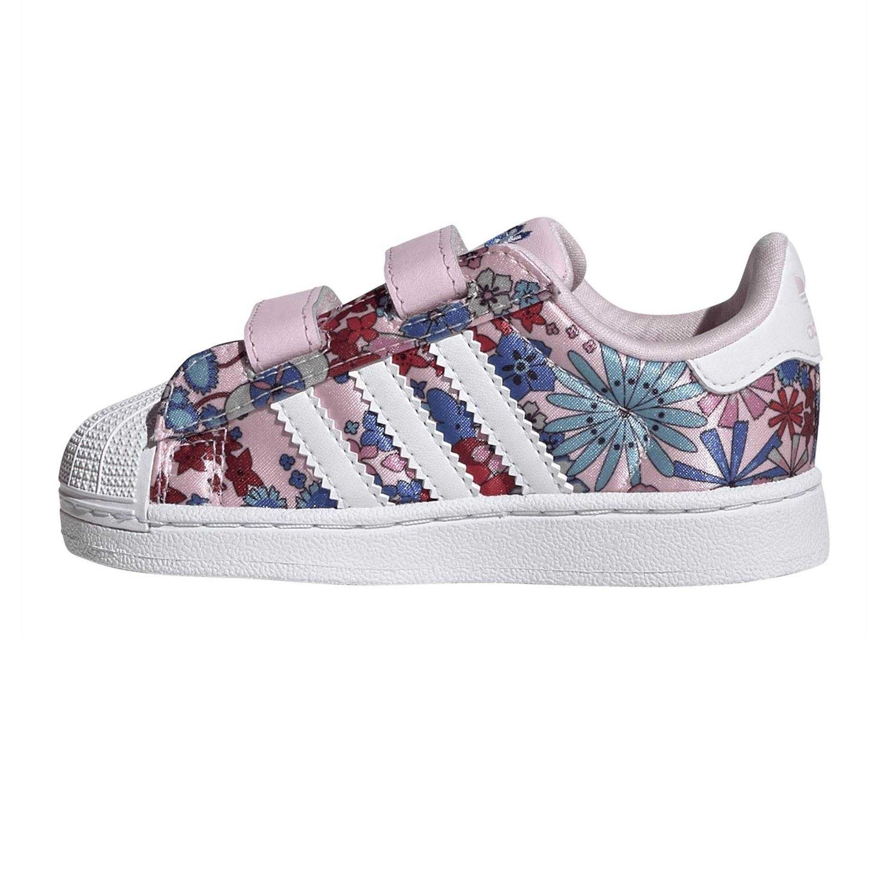 Pink-White - Side - Adidas Childrens-Kids Superstar Floral Trainers