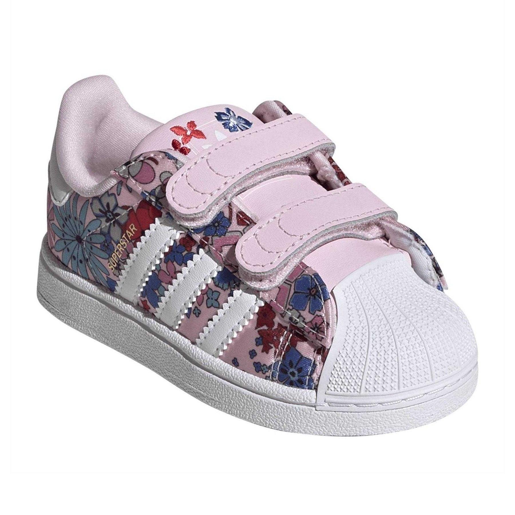 Pink-White - Pack Shot - Adidas Childrens-Kids Superstar Floral Trainers