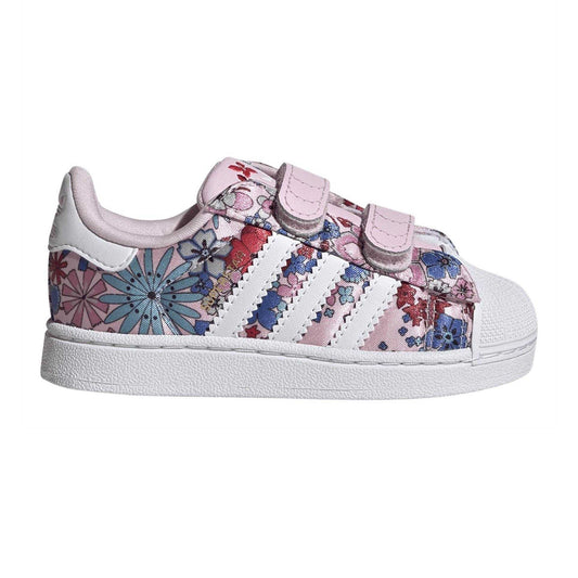 Pink-White - Front - Adidas Childrens-Kids Superstar Floral Trainers