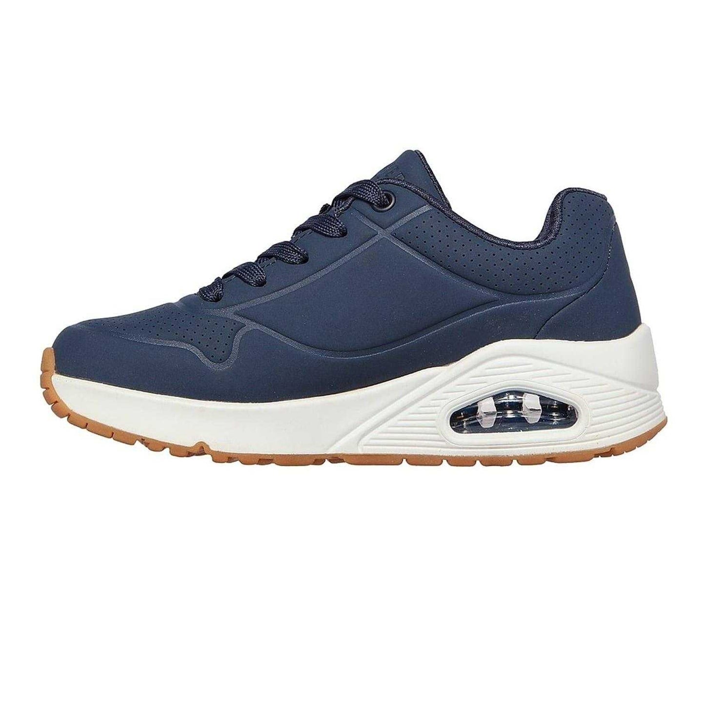 Navy-White - Back - Skechers Childrens-Kids Uno Stand On Air Platform Trainers