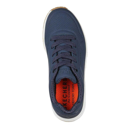 Navy-White - Side - Skechers Childrens-Kids Uno Stand On Air Platform Trainers