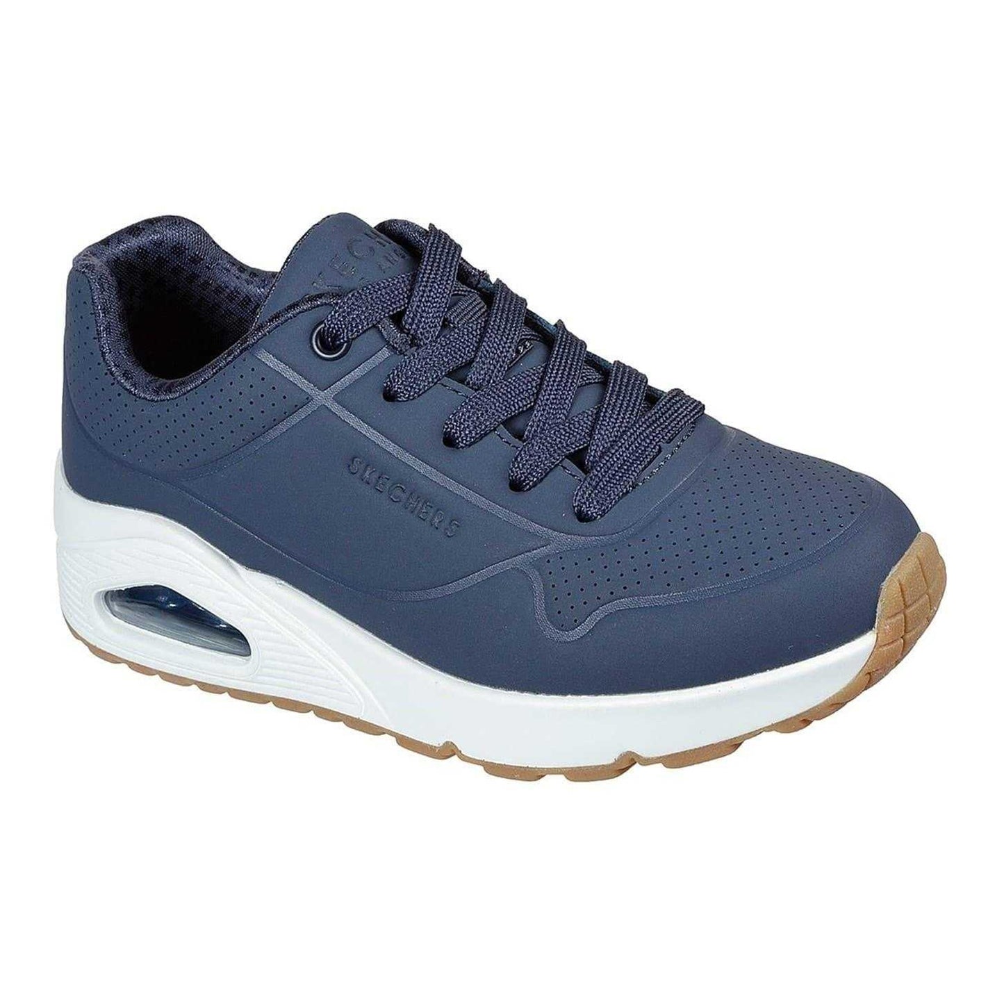 Navy-White - Pack Shot - Skechers Childrens-Kids Uno Stand On Air Platform Trainers