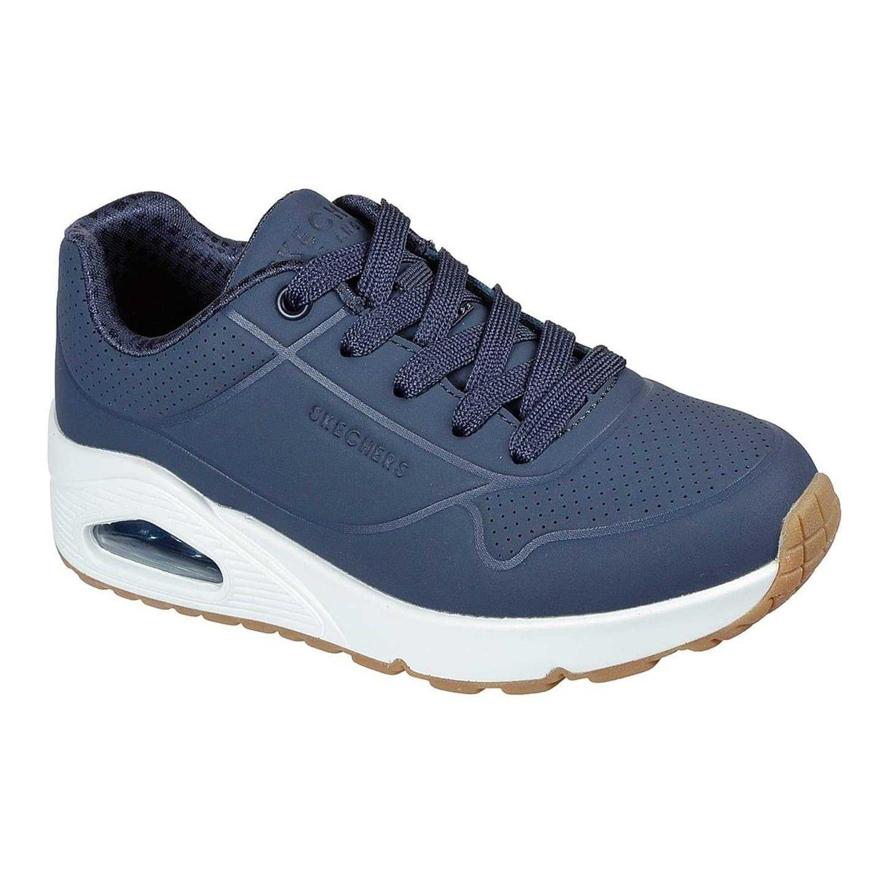 Navy-White - Pack Shot - Skechers Childrens-Kids Uno Stand On Air Platform Trainers