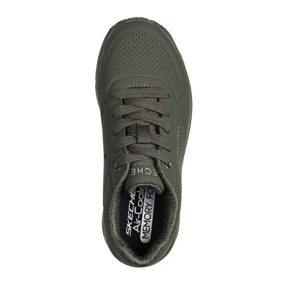 Olive - Side - Skechers Childrens-Kids Uno Stand On Air Platform Trainers