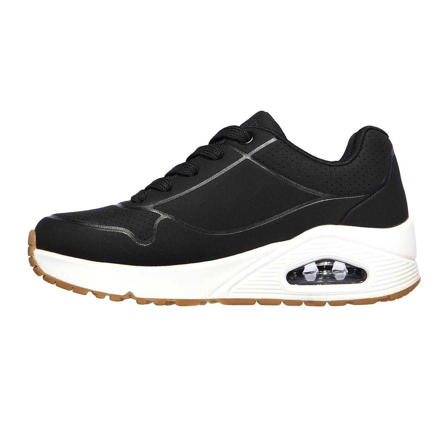 Black-White - Back - Skechers Childrens-Kids Uno Stand On Air Platform Trainers