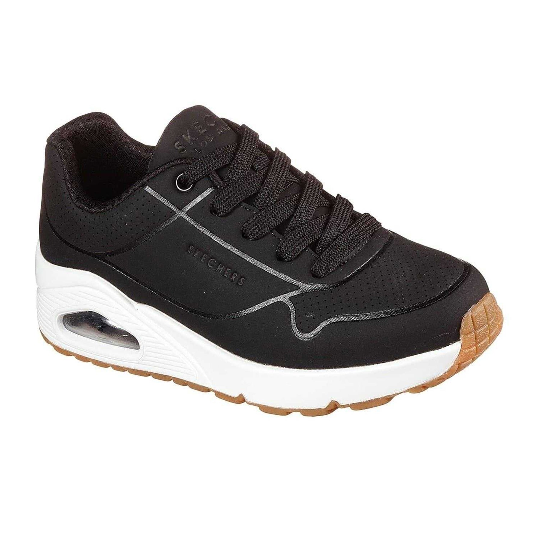 Black-White - Pack Shot - Skechers Childrens-Kids Uno Stand On Air Platform Trainers