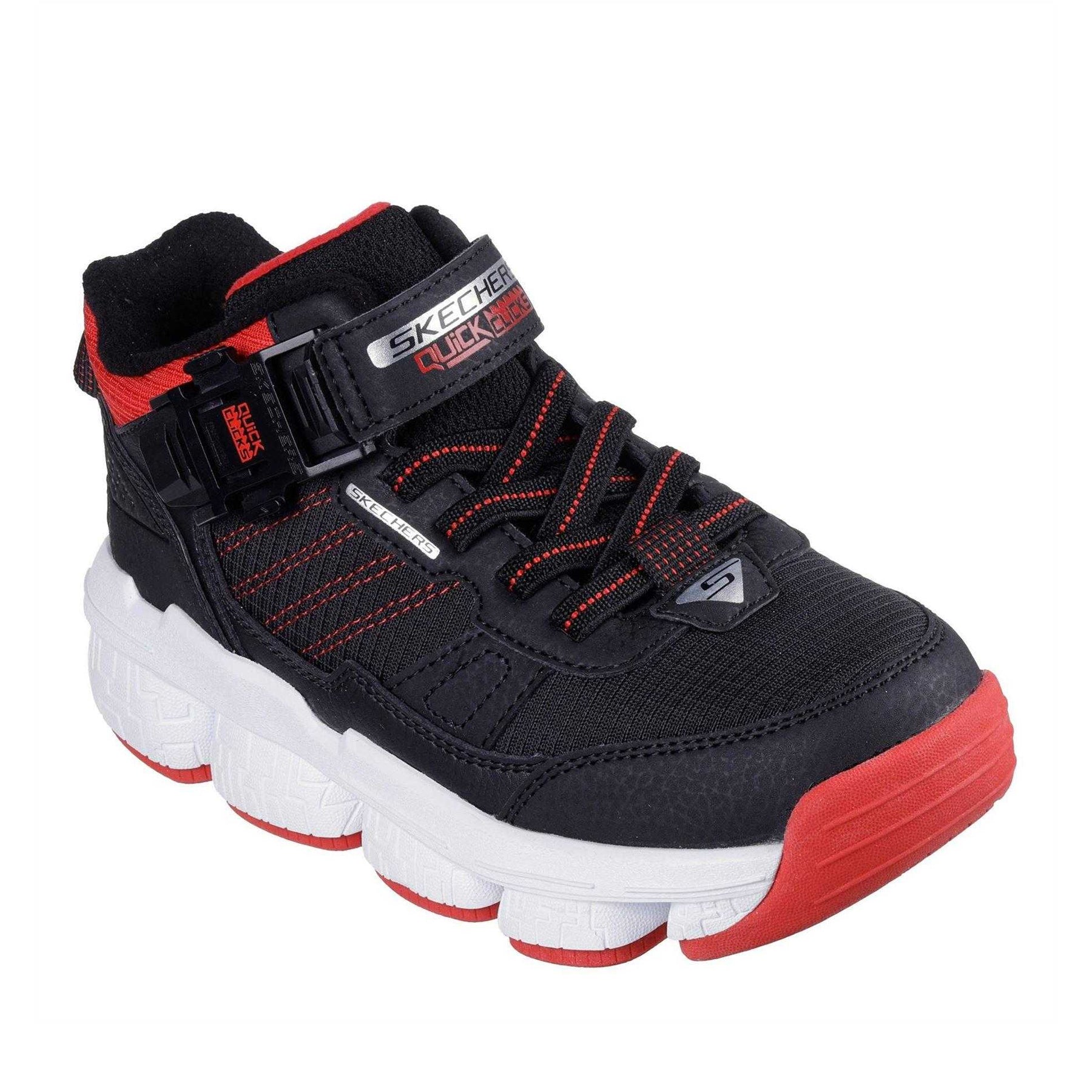 Black-Red - Pack Shot - Skechers Childrens-Kids Lunnix Trainers