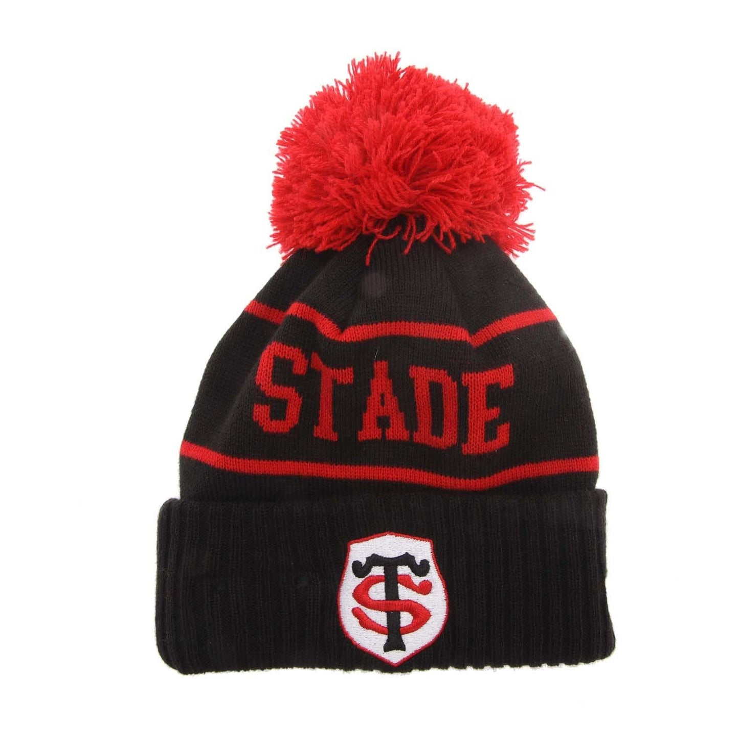 Black-Red - Front - New Era Childrens-Kids Team Stade Toulousain Bobble Beanie