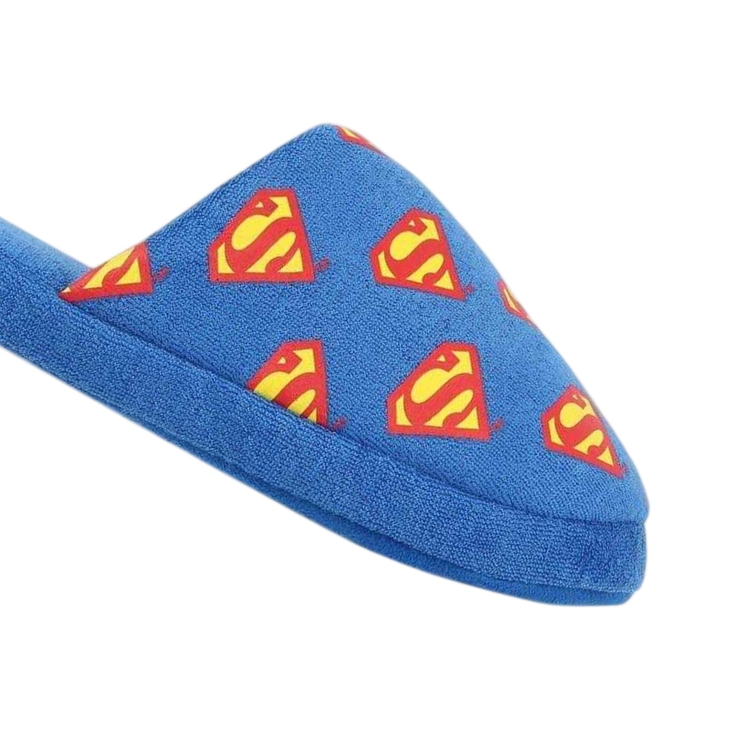 Blue-Red - Side - Superman Childrens-Kids Logo All-Over Print Mule Slippers