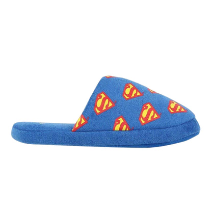 Blue-Red - Front - Superman Childrens-Kids Logo All-Over Print Mule Slippers