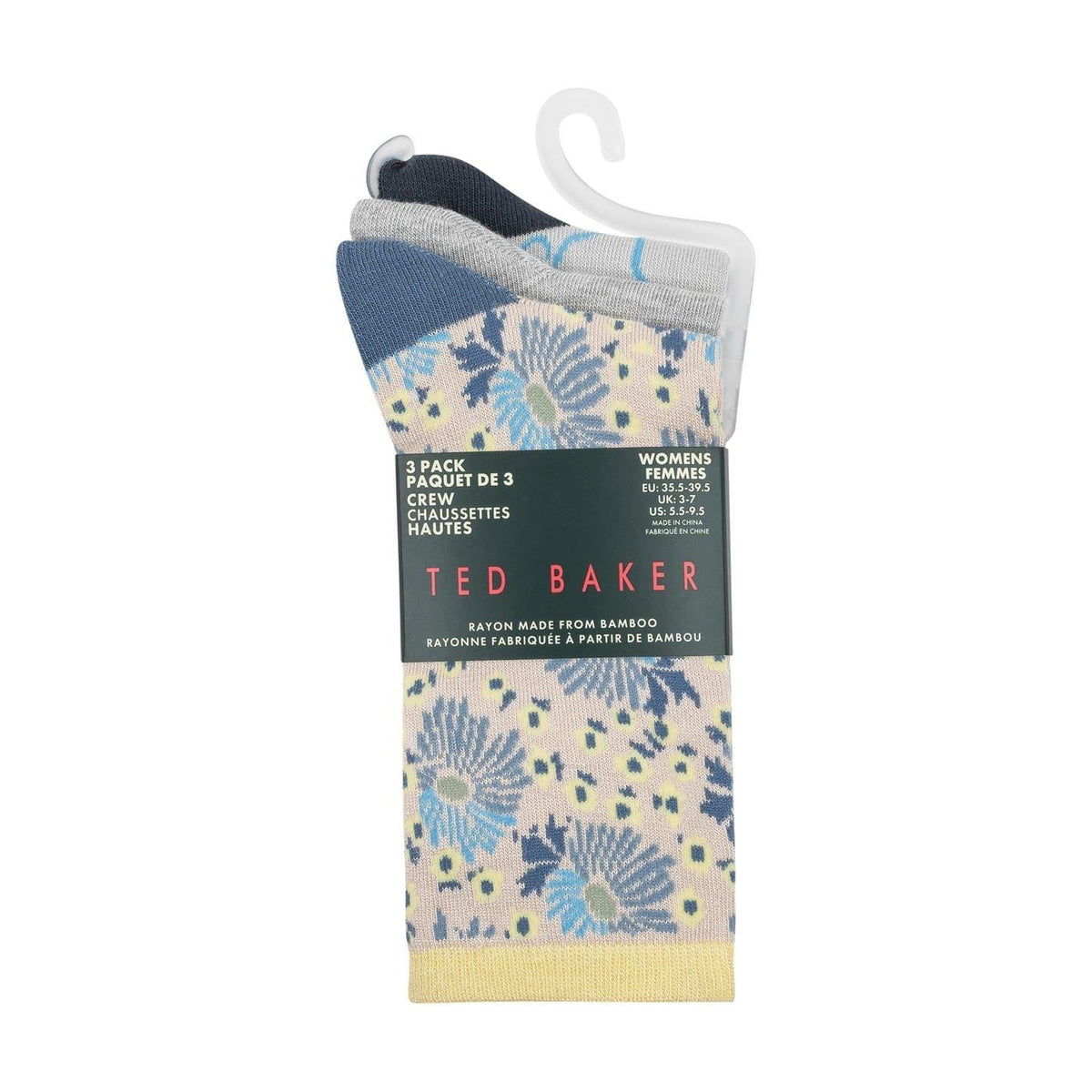 Blue-Yellow - Front - Ted Baker Womens-Ladies Floral Crew Socks (Pack of 3)