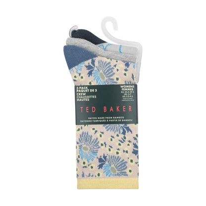 Blue-Yellow - Front - Ted Baker Womens-Ladies Floral Crew Socks (Pack of 3)