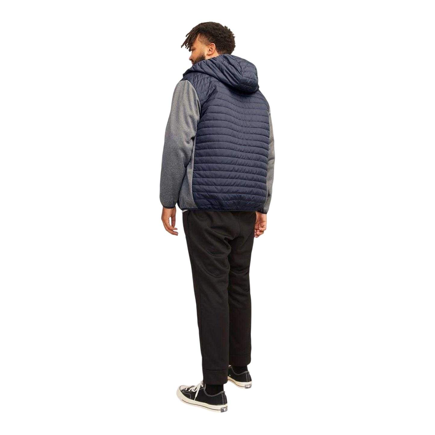 Grey Melange - Back - Jack And Jones Mens Quilted Ribbed Cuff Plus Puffer Jacket
