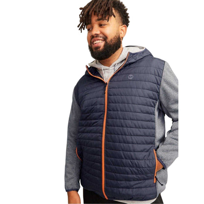 Grey Melange - Side - Jack And Jones Mens Quilted Ribbed Cuff Plus Puffer Jacket