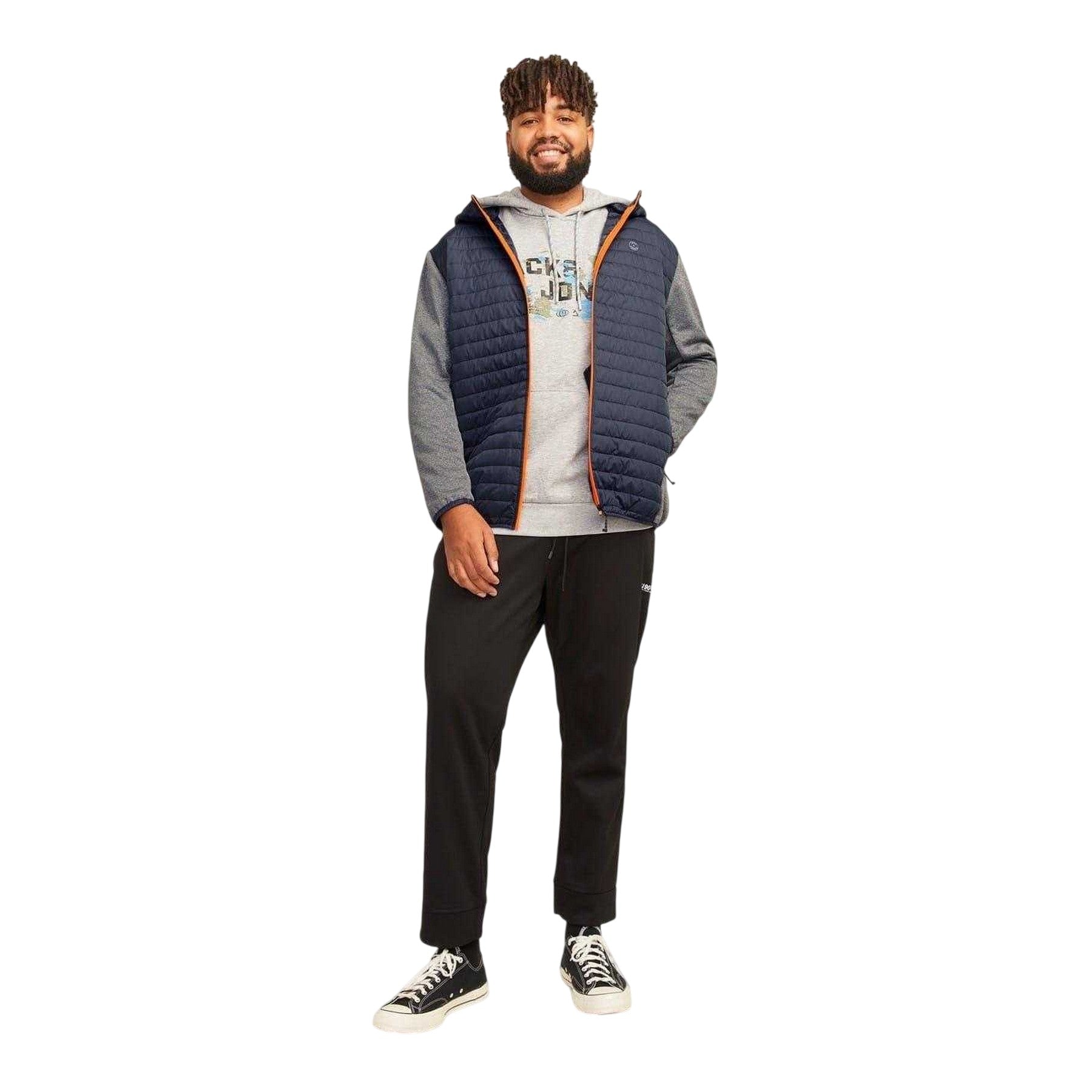 Grey Melange - Lifestyle - Jack And Jones Mens Quilted Ribbed Cuff Plus Puffer Jacket