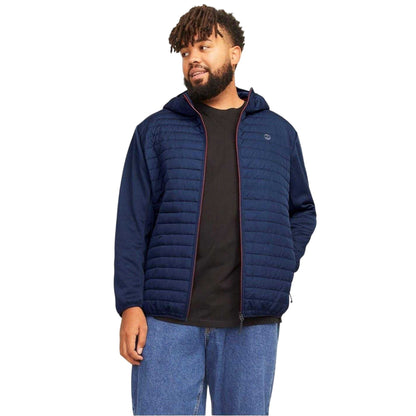 Navy Blazer - Front - Jack And Jones Mens Quilted Ribbed Cuff Plus Puffer Jacket