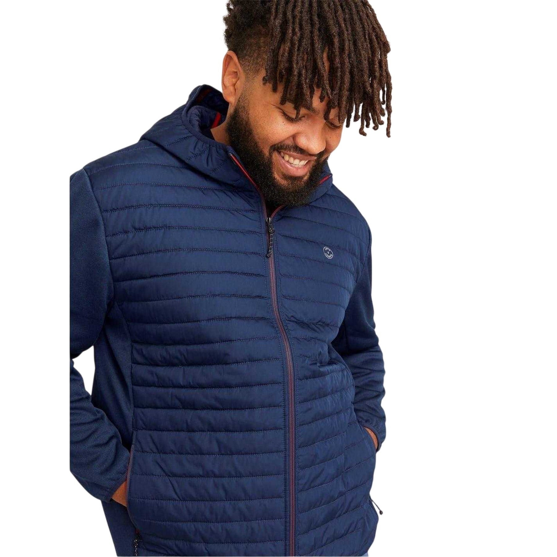 Navy Blazer - Side - Jack And Jones Mens Quilted Ribbed Cuff Plus Puffer Jacket