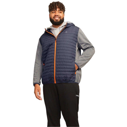 Grey Melange - Front - Jack And Jones Mens Quilted Ribbed Cuff Plus Puffer Jacket