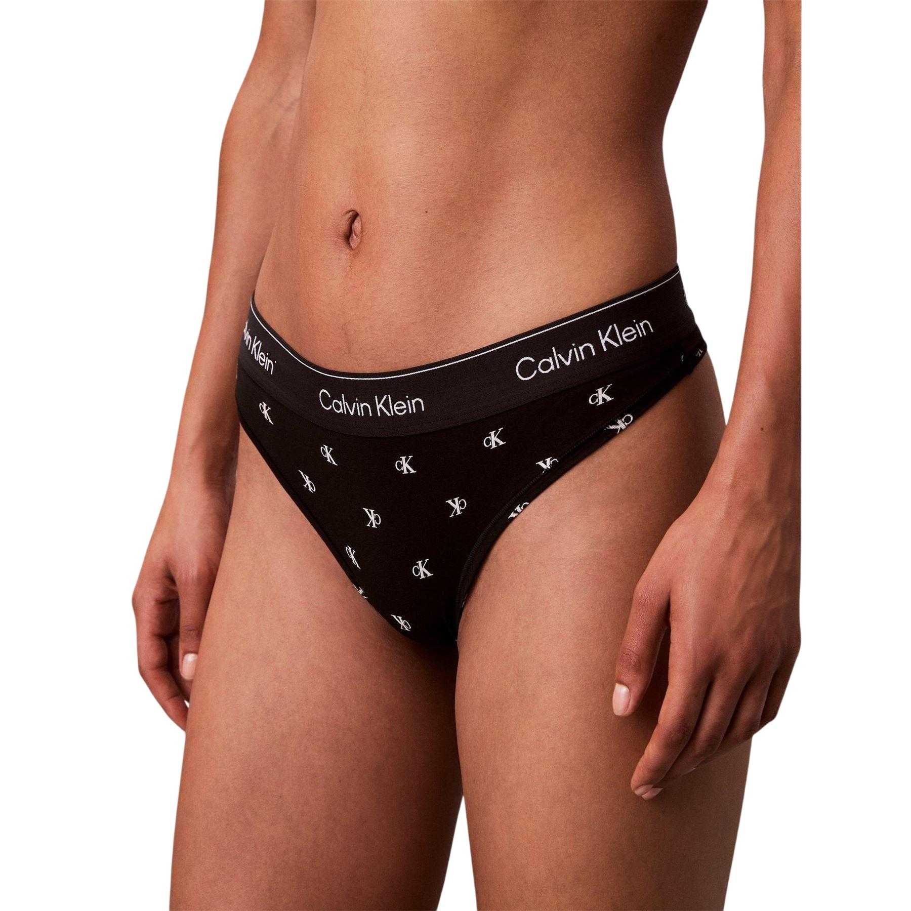 Black - Side - Calvin Klein Womens-Ladies Repeat Logo Thong
