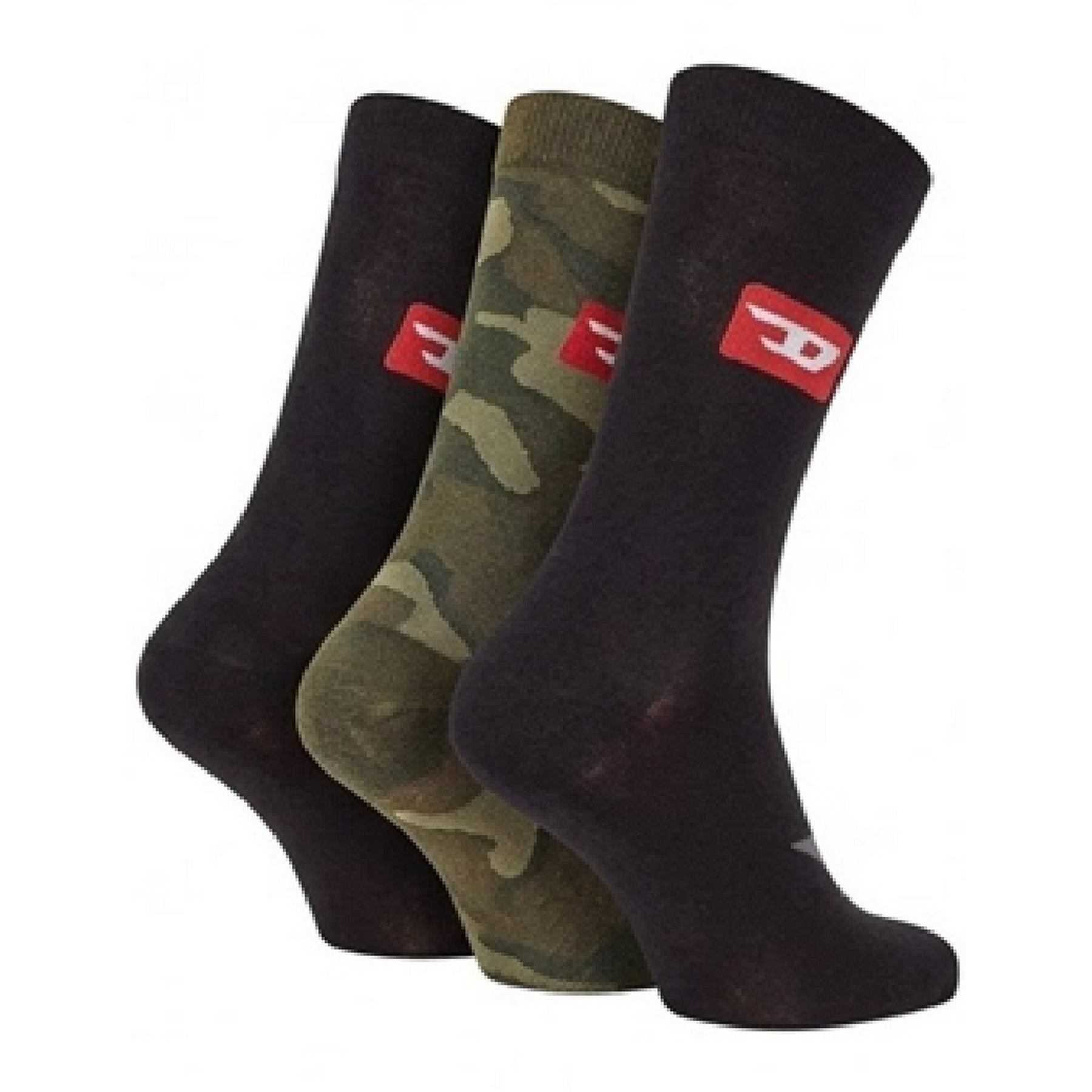 Black - Back - Diesel Mens Camouflage Crew Socks (Pack of 3)