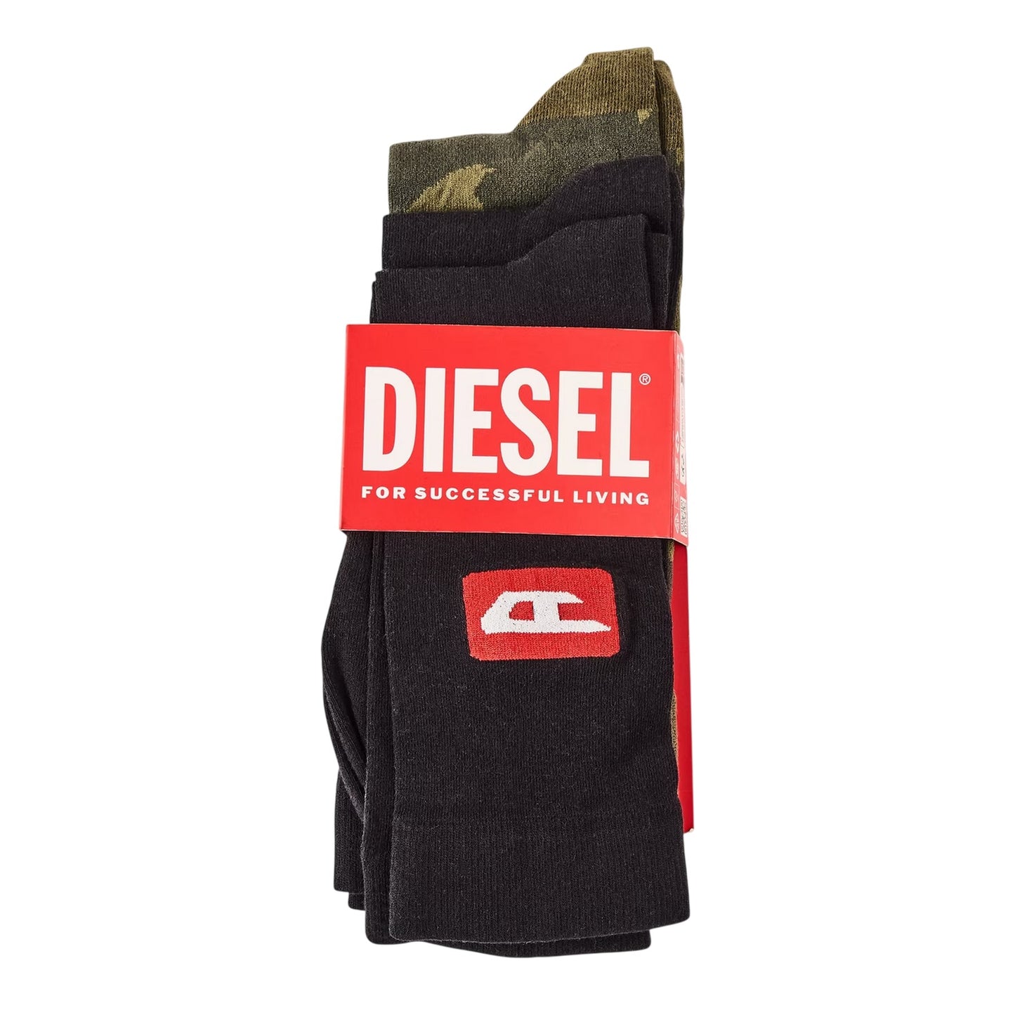 Black - Side - Diesel Mens Camouflage Crew Socks (Pack of 3)