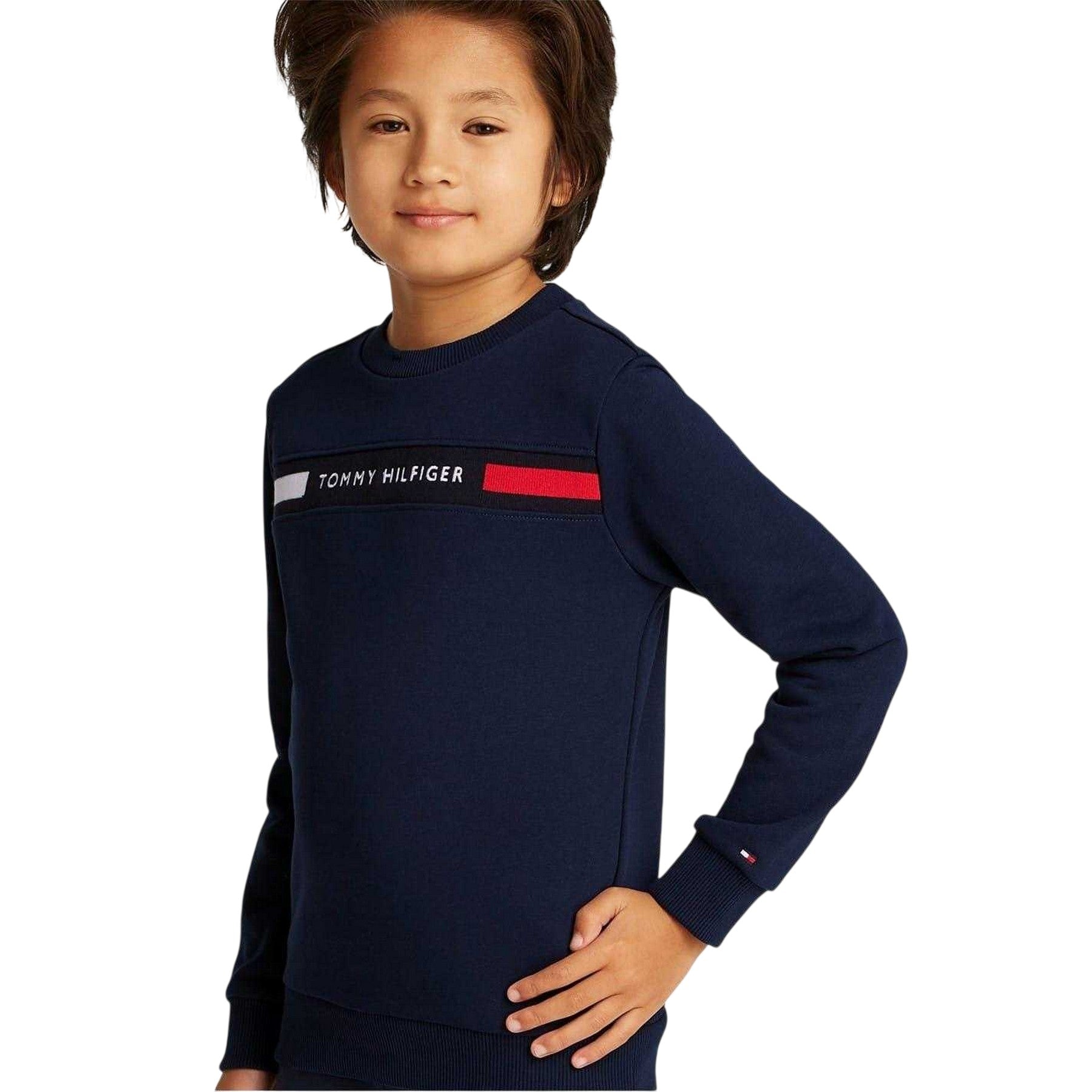 Navy - Side - Tommy Hilfiger Childrens-Kids Logo Crew Neck Co-ord Set
