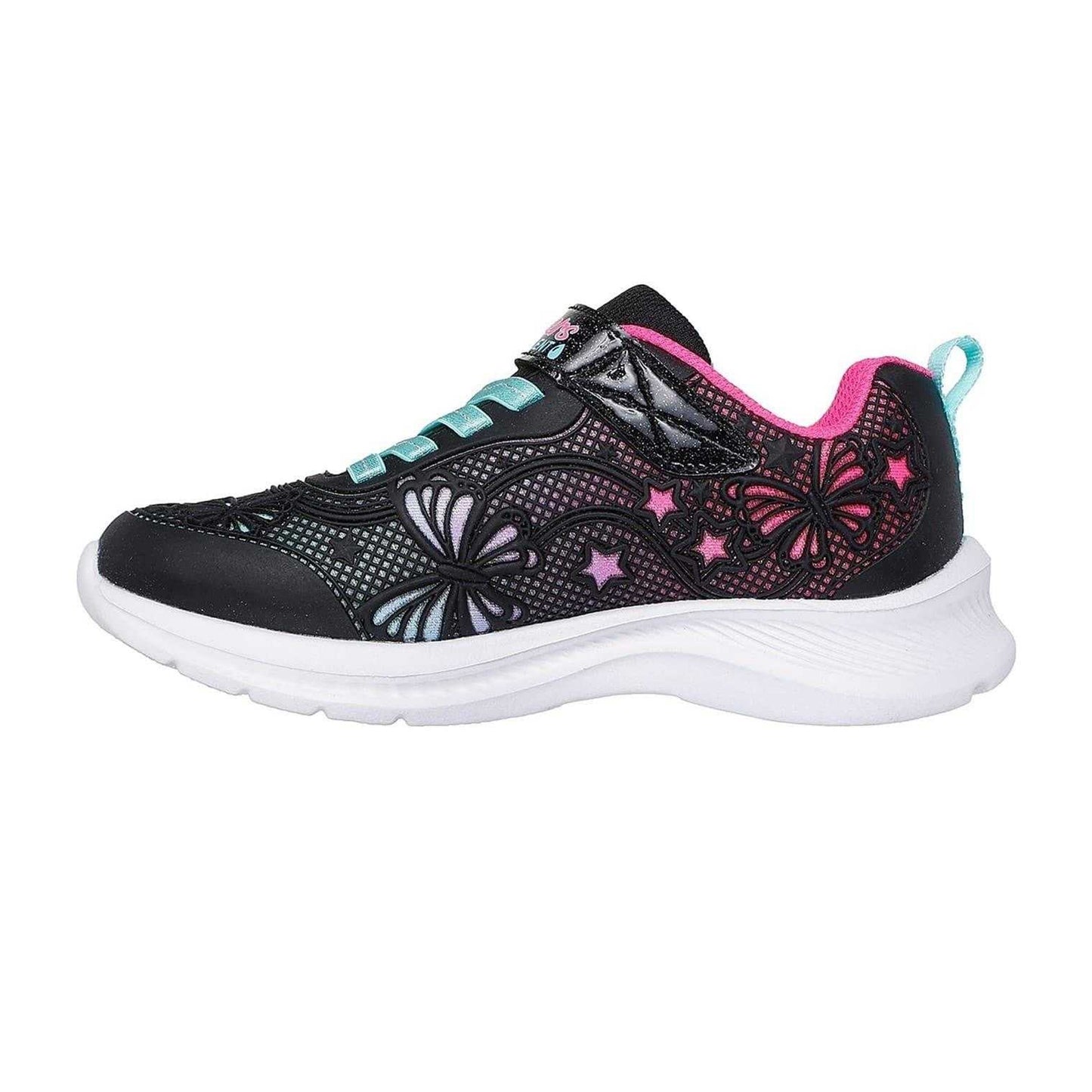Black-Pink - Back - Skechers Girls Jumpsters 2.0 Butterfly Flat Trainers
