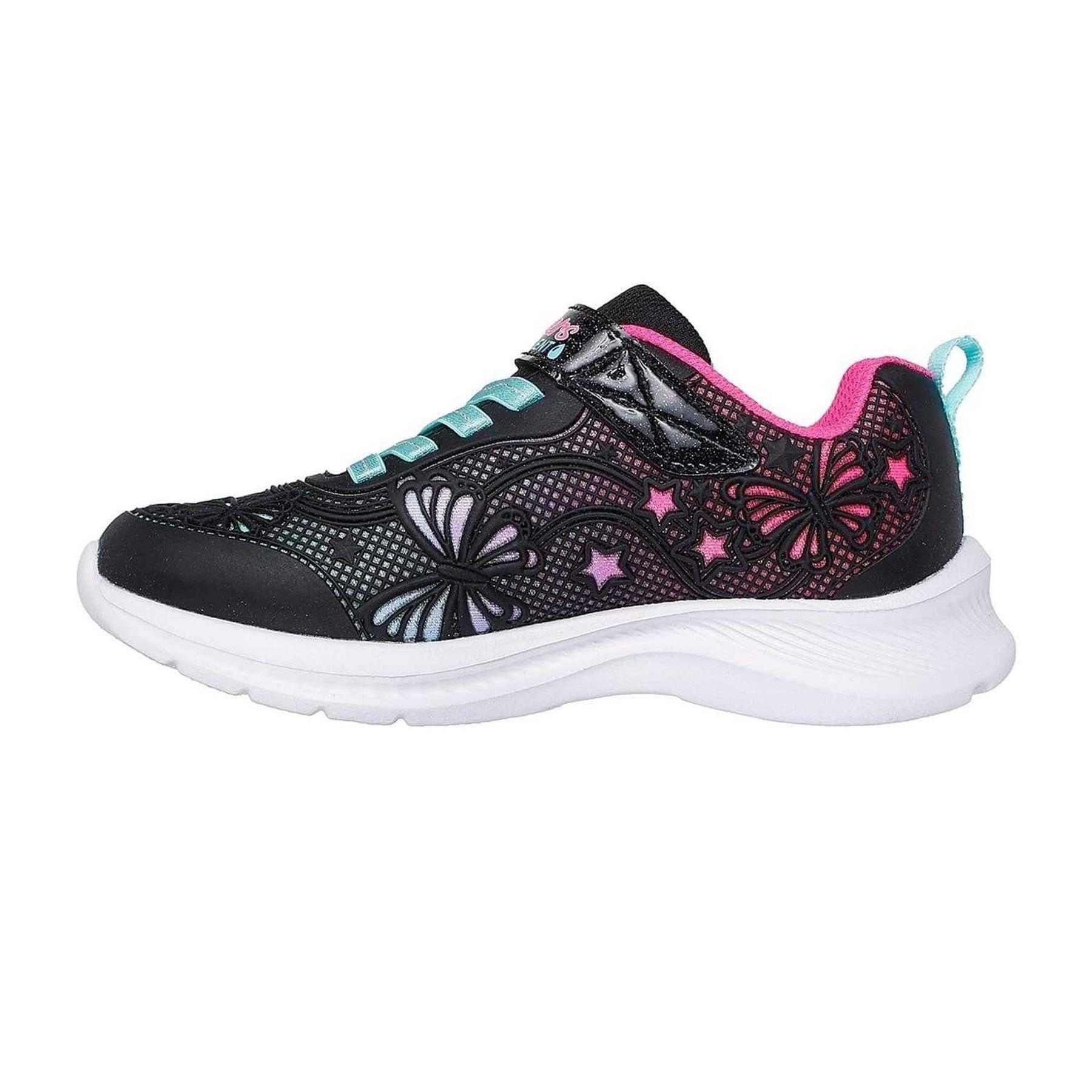 Black-Pink - Back - Skechers Girls Jumpsters 2.0 Butterfly Flat Trainers