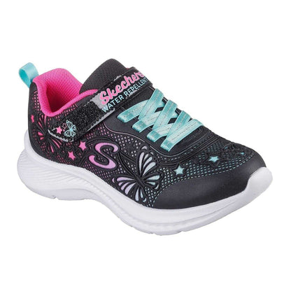 Black-Pink - Pack Shot - Skechers Girls Jumpsters 2.0 Butterfly Flat Trainers
