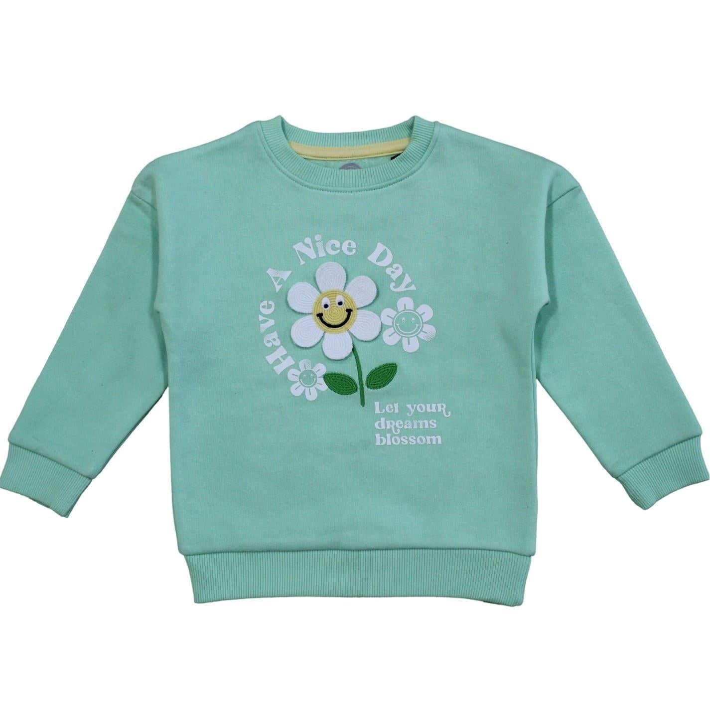 Green-Blue - Back - Hello World Childrens-Kids Daisy Top And Leggings Set