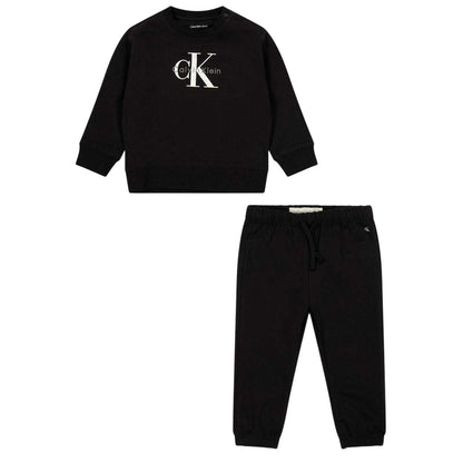 Black - Front - Calvin Klein Baby Monogram Sweatshirt & Jogging Bottoms Set