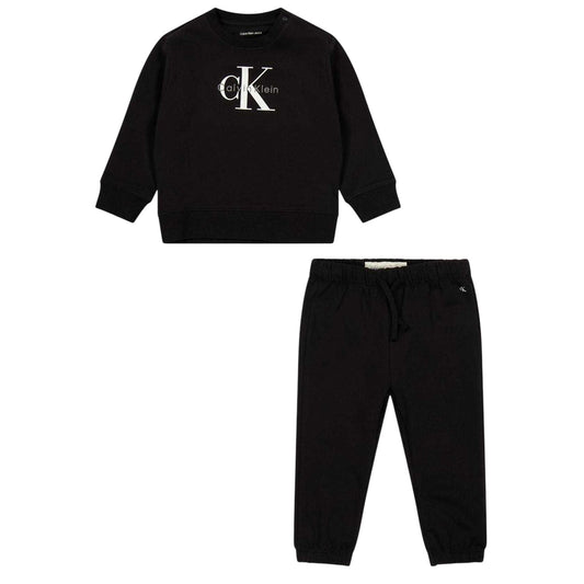 Black - Front - Calvin Klein Baby Monogram Sweatshirt & Jogging Bottoms Set