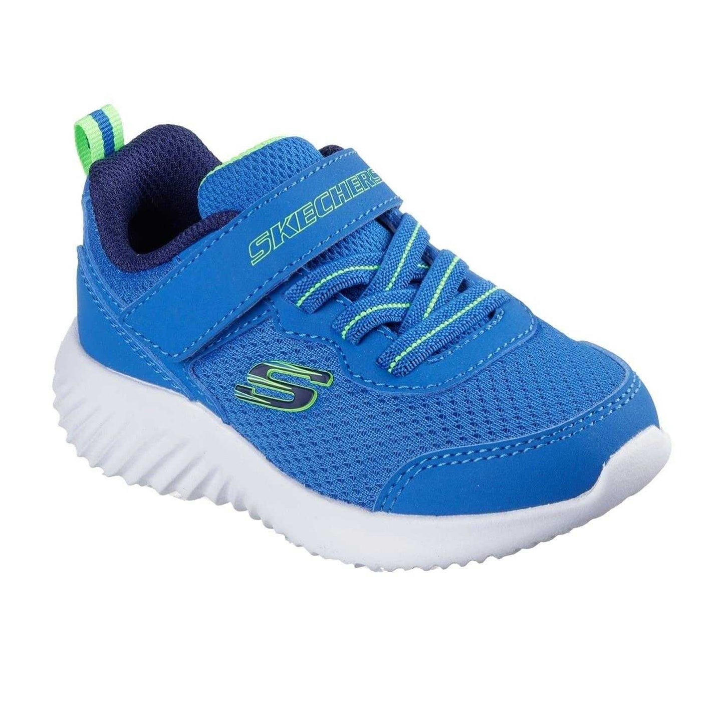Blue-Lime - Pack Shot - Skechers Childrens-Kids Bounder TechRox Round Toe Trainers