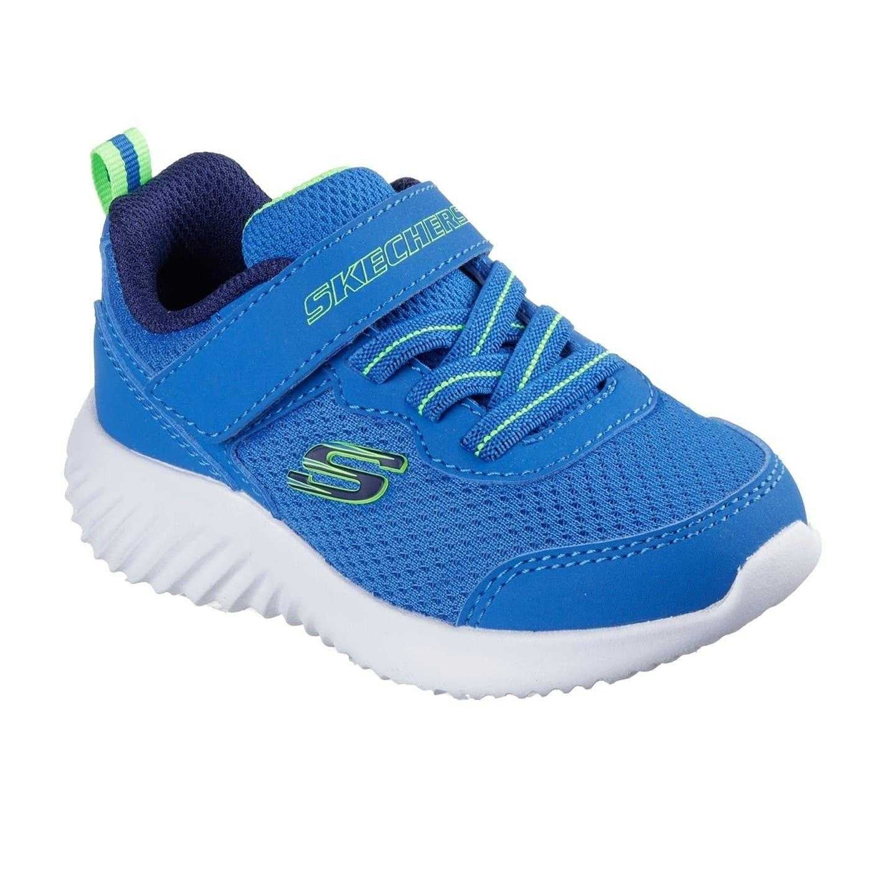 Blue-Lime - Pack Shot - Skechers Childrens-Kids Bounder TechRox Round Toe Trainers