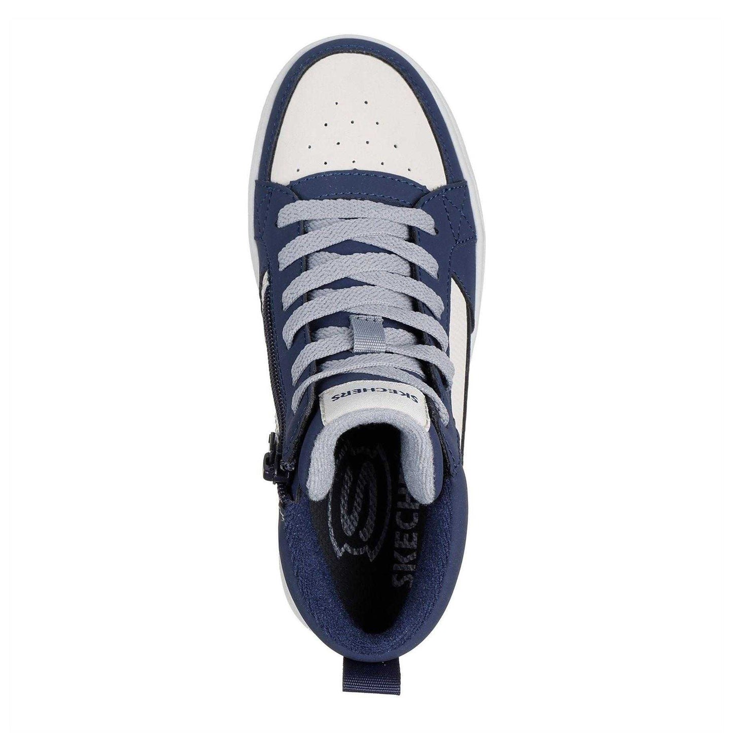 Navy-Tan - Side - Skechers Childrens-Kids Fleece Lined High Top Trainers
