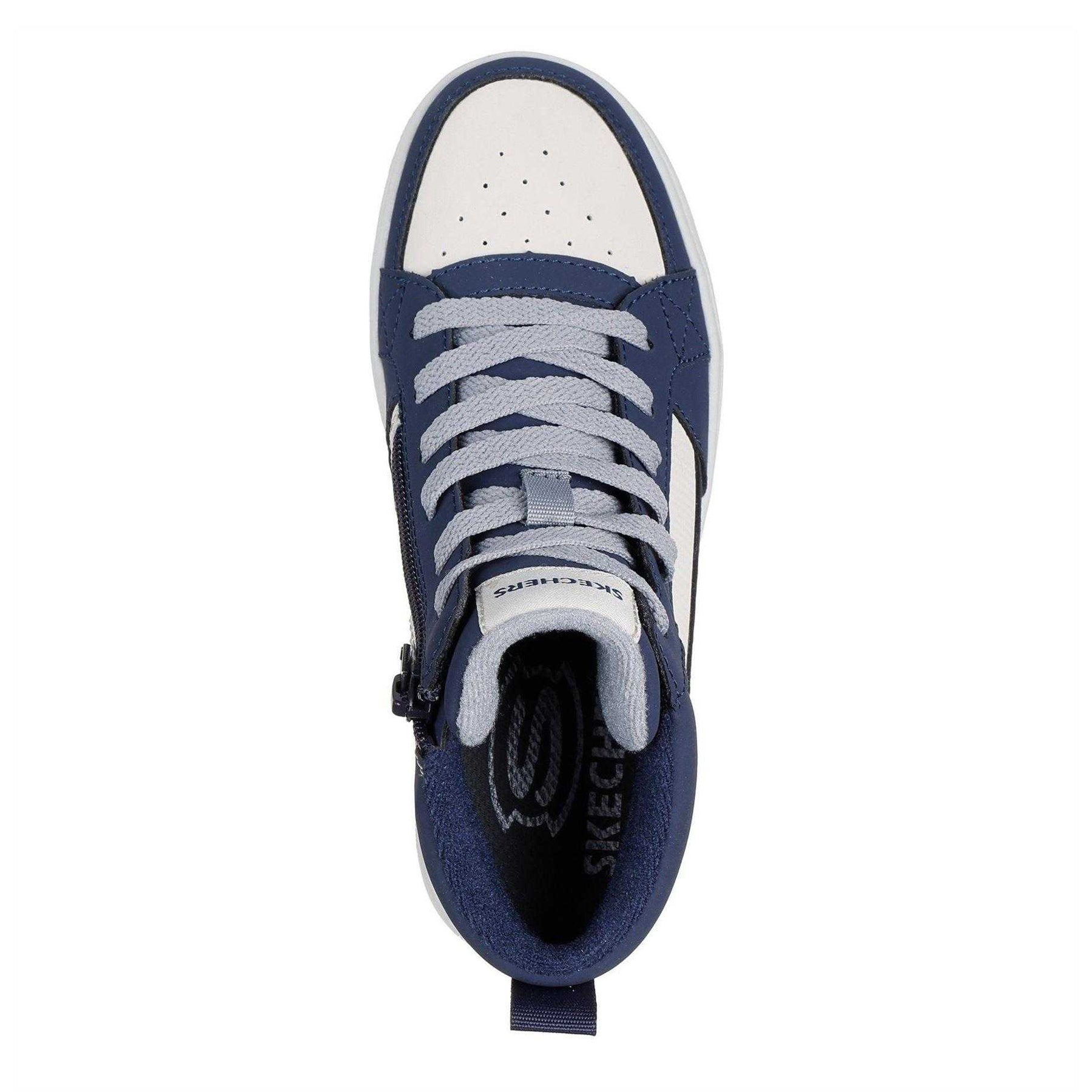 Navy-Tan - Side - Skechers Childrens-Kids Fleece Lined High Top Trainers